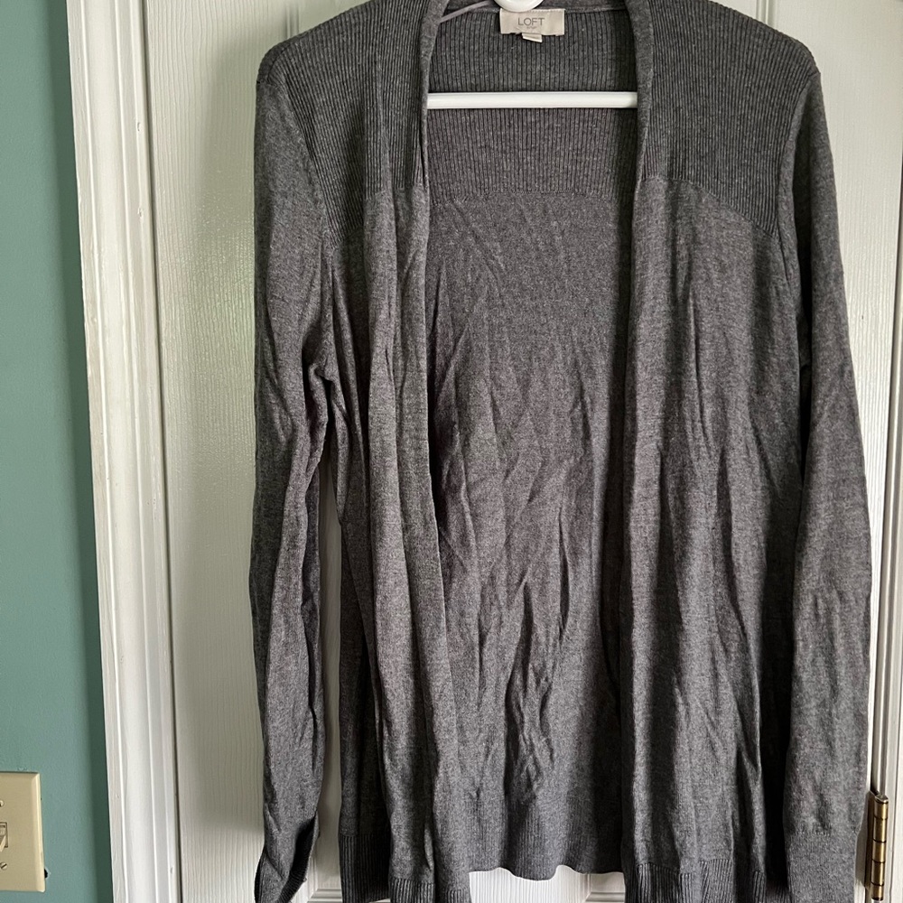 LOFT Gray Cardigan Sweater Lightweight Open Front